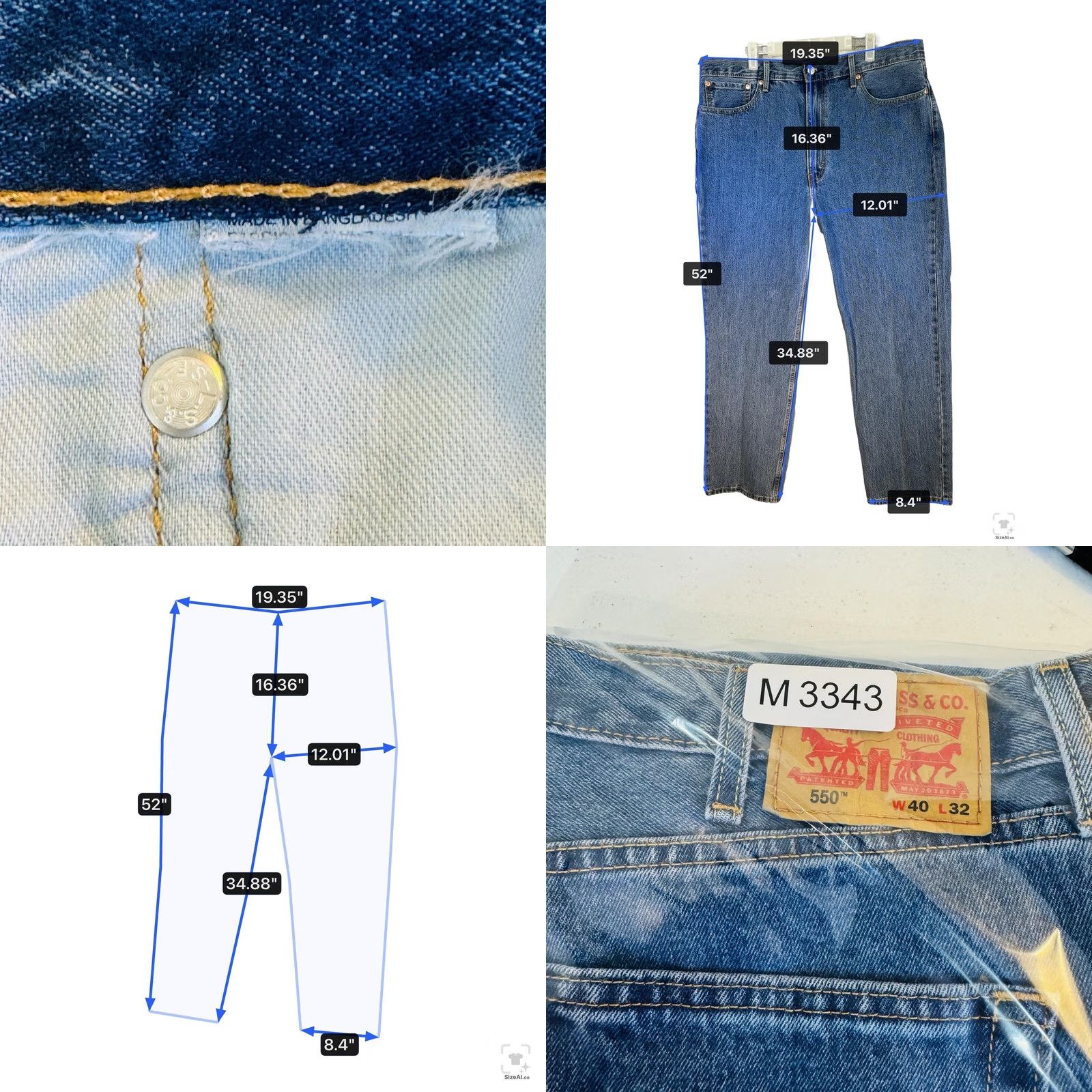 Levi's Levi's 550 Jeans Mens 40x32 Blue Medium Wash Relaxed Straight Denim Zip Fly Size US 40 / EU 56 - 8 Thumbnail