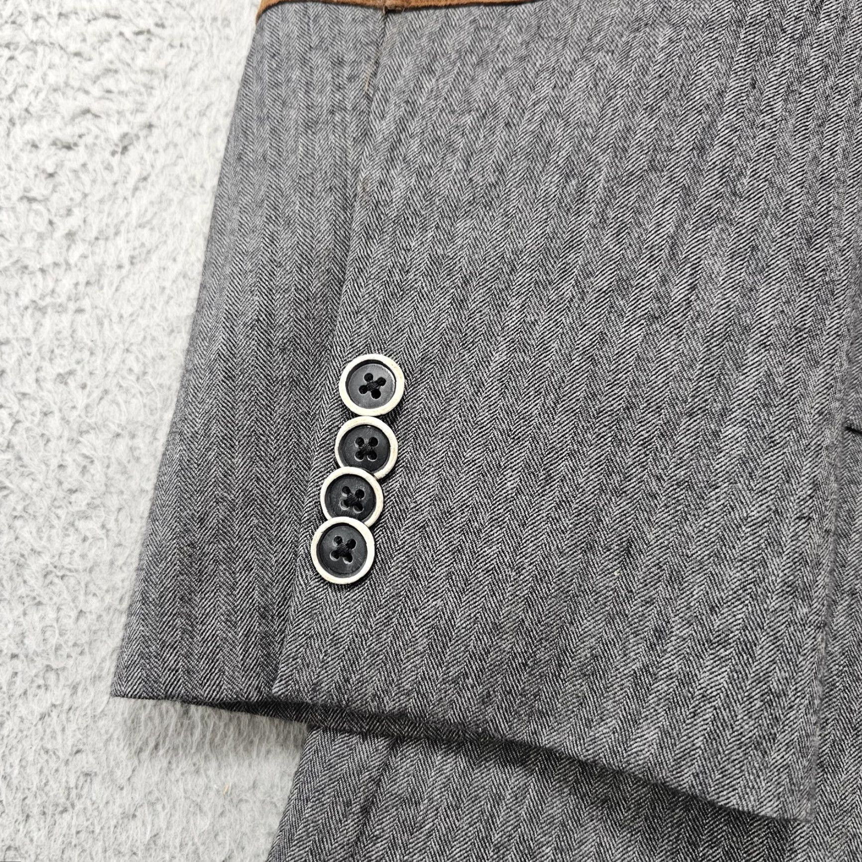 Joseph Abboud VINTAGE Joseph Abboud Blazer Mens 44R Gray Wool Herringbone Elbow Patches 2 Button USA Size 44R - 3 Thumbnail