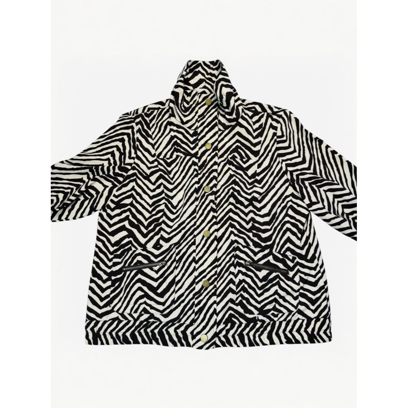 Chicos Chico's Zenergy Brown and White Zebra-Print 3/4 Sleeve Jack Size L / US 10 / IT 46 - 3 Thumbnail