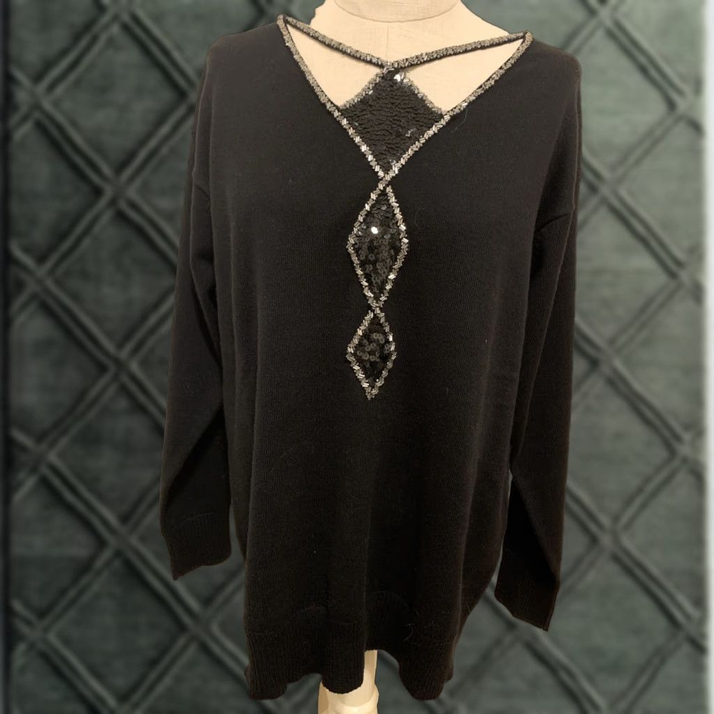 Bob Mackie Bob Mackie Sweater Shirt Women S Black Beaded Sequin L/S Wearable Art NWT 999 Size S / US 4 / IT 40 - 1 Thumbnail