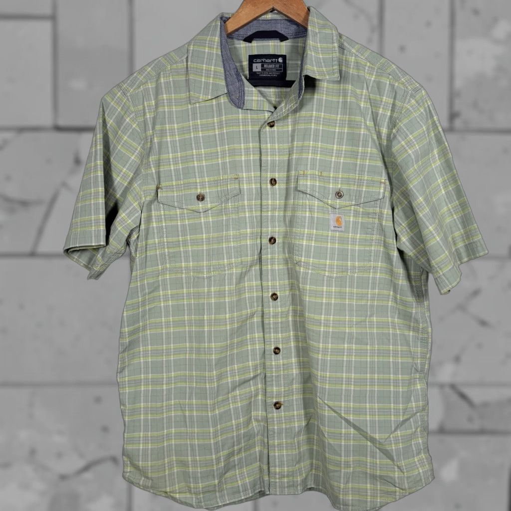 Carhartt Carhartt Shirt Mens Size L Green Plaid Short Sleeve Button-Down Button-Up Regular Fit Size US 33 - 1 Thumbnail