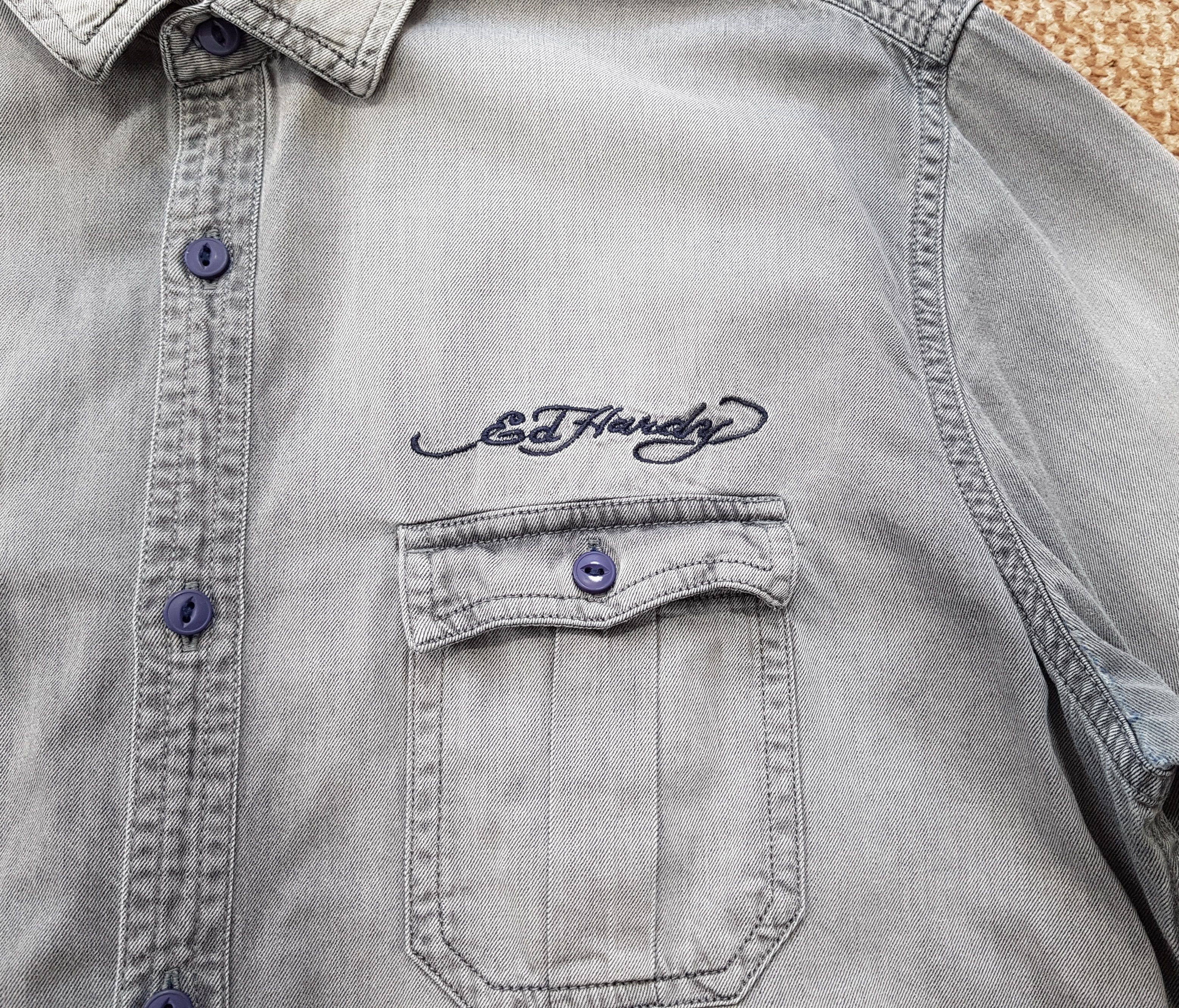 Ed Hardy Ed Hardy Y2K Vintage Style Denim Shirt Embroidered Logo sz L Size US L / EU 52-54 / 3 - 4 Thumbnail