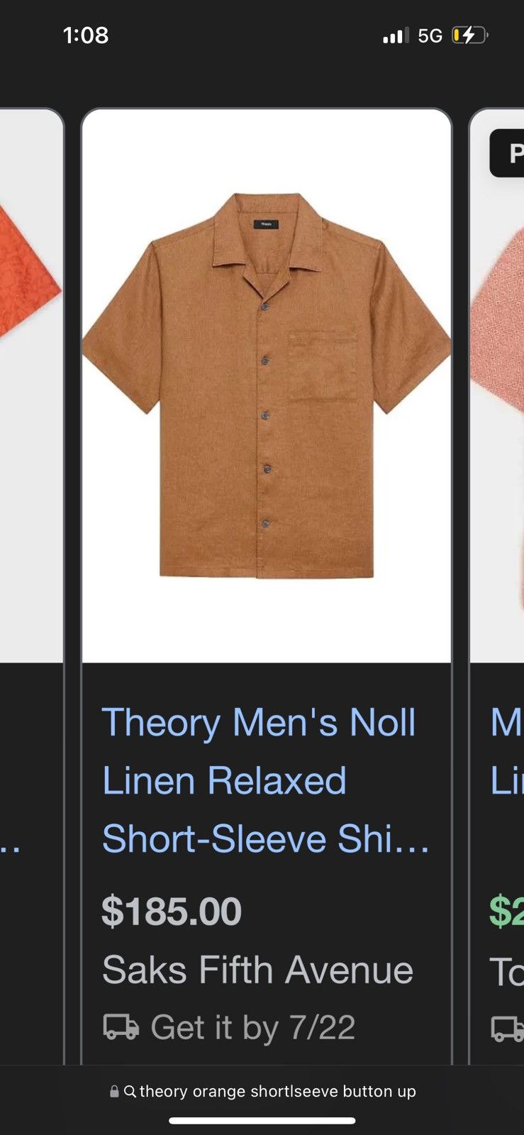 Theory Theory orange linen relaxed shortsleeve button up Size US L / EU 52-54 / 3 - 4 Thumbnail