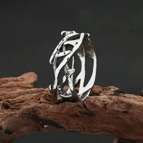 Jewelry Vintage Punk Peace Olive Branch Stainless Steel Mens Ring Size ONE SIZE - 7 Thumbnail