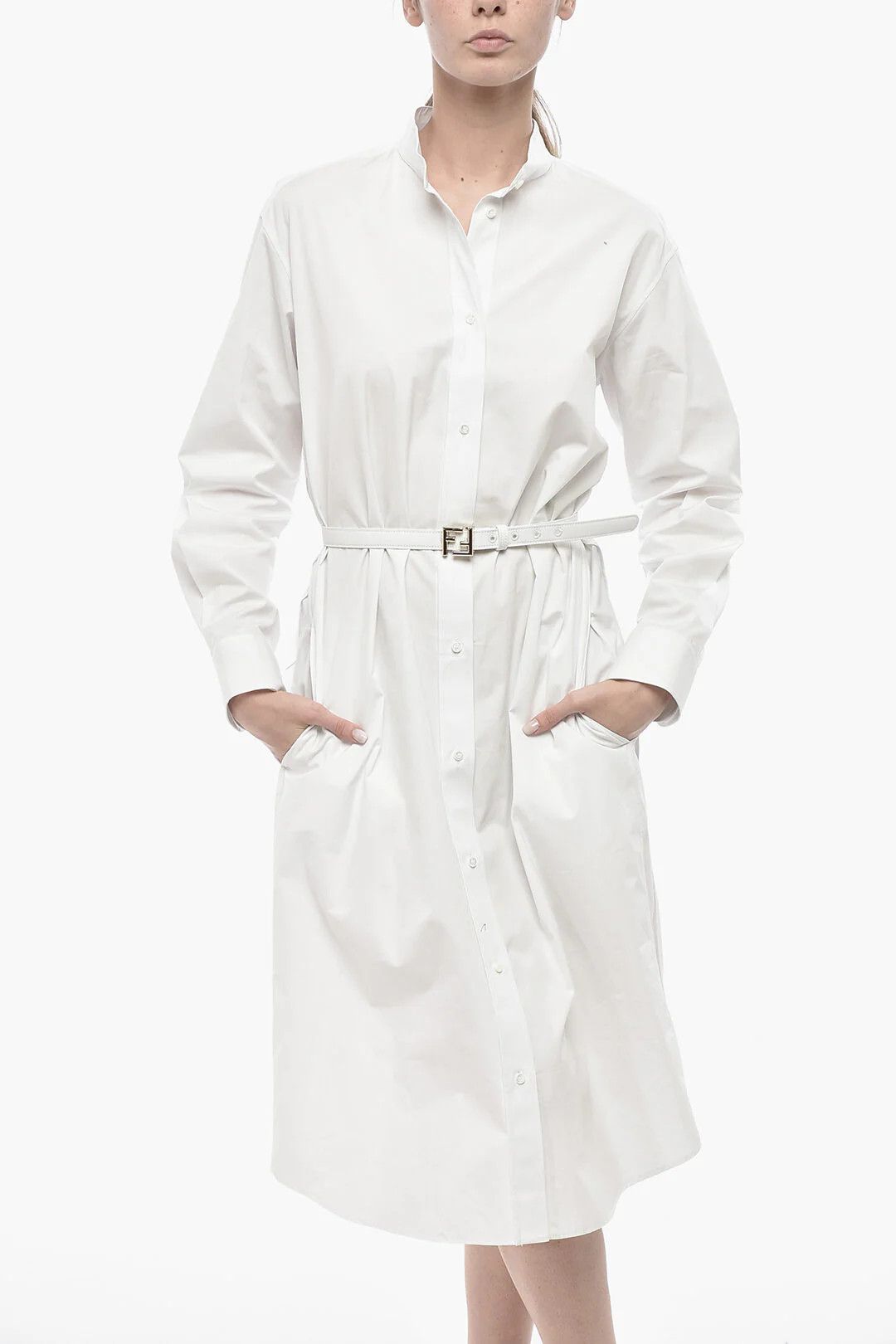 Fendi og1mm0326 Poplin Shirt Dress in White Size S / US 4 / IT 40 - 4 Thumbnail