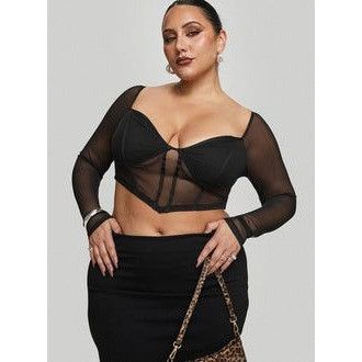 PRINCESS POLLY Princess Polly Maranta Long Sleeve Top Black Curve Size 14 Size XL / US 12-14 / IT 48-50 - 3 Thumbnail