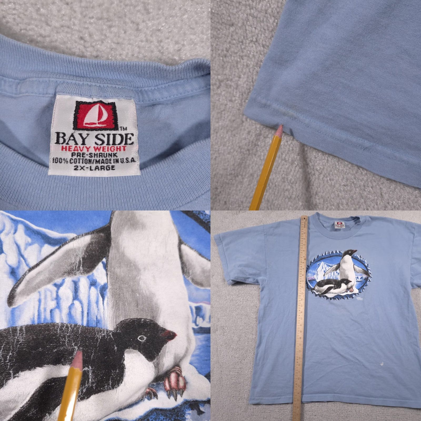 Vintage VINTAGE Bayside Shirt Mens 2XL Blue Penguin Look & Touch 2002 USA Graphic Tee 00s Crew Neck Short Sleeve Heavyweight Preshrunk Triangle of Penguins Size US XXL / EU 58 / 5 - 8 Thumbnail