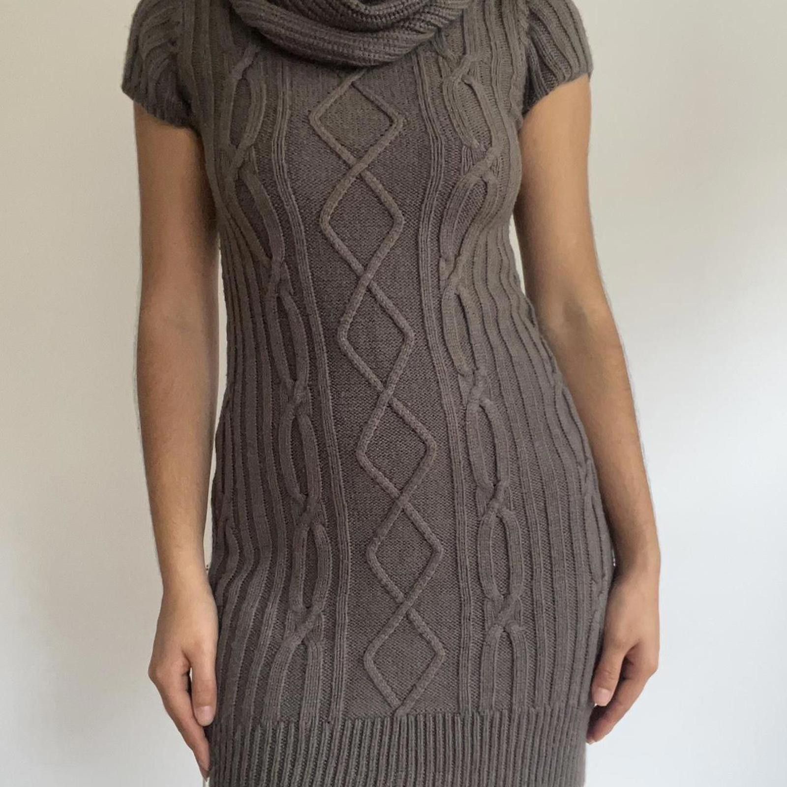 Other Grey cable knit mini dress with cowl neck and short sleeves Size S / US 4 / IT 40 - 6 Thumbnail