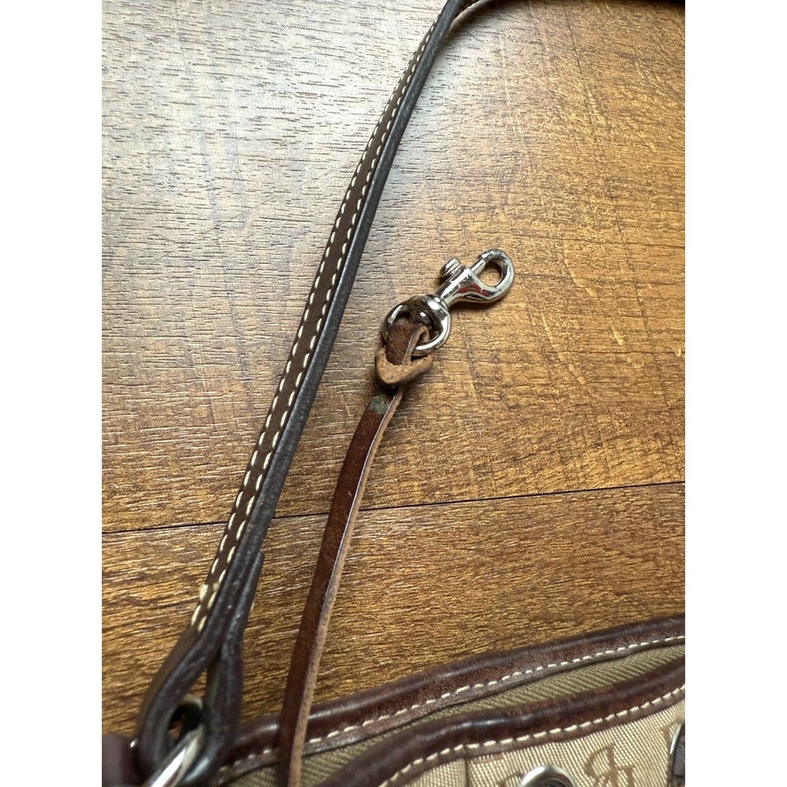 Dooney & Bourke Dooney & Bourke handbag signature canvas with leather strap Baguette Style Bag Width 11" Brown Canvas Zip 6.5" Height Small Size ONE SIZE - 4 Thumbnail