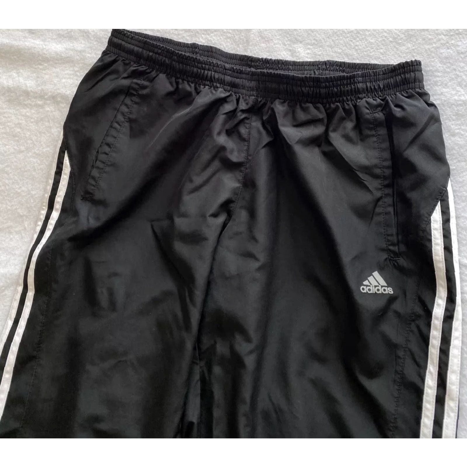 Adidas Adidas Track Pants Mens M Black Drawstring Waist Ankle Zipper 31in Inseam 1990s Activewear Regular Straight Pants Size US 31 - 2 Thumbnail