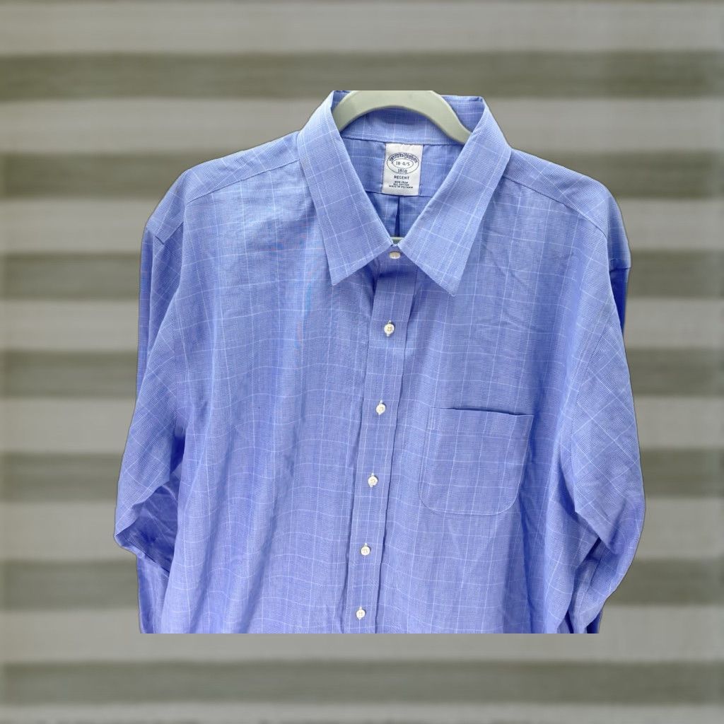 Brooks Brothers Brooks Brothers Regent Dress Shirt Men 2XL 18/35 Blue Window Pane Cotton Shirt Size 48R - 1 Thumbnail