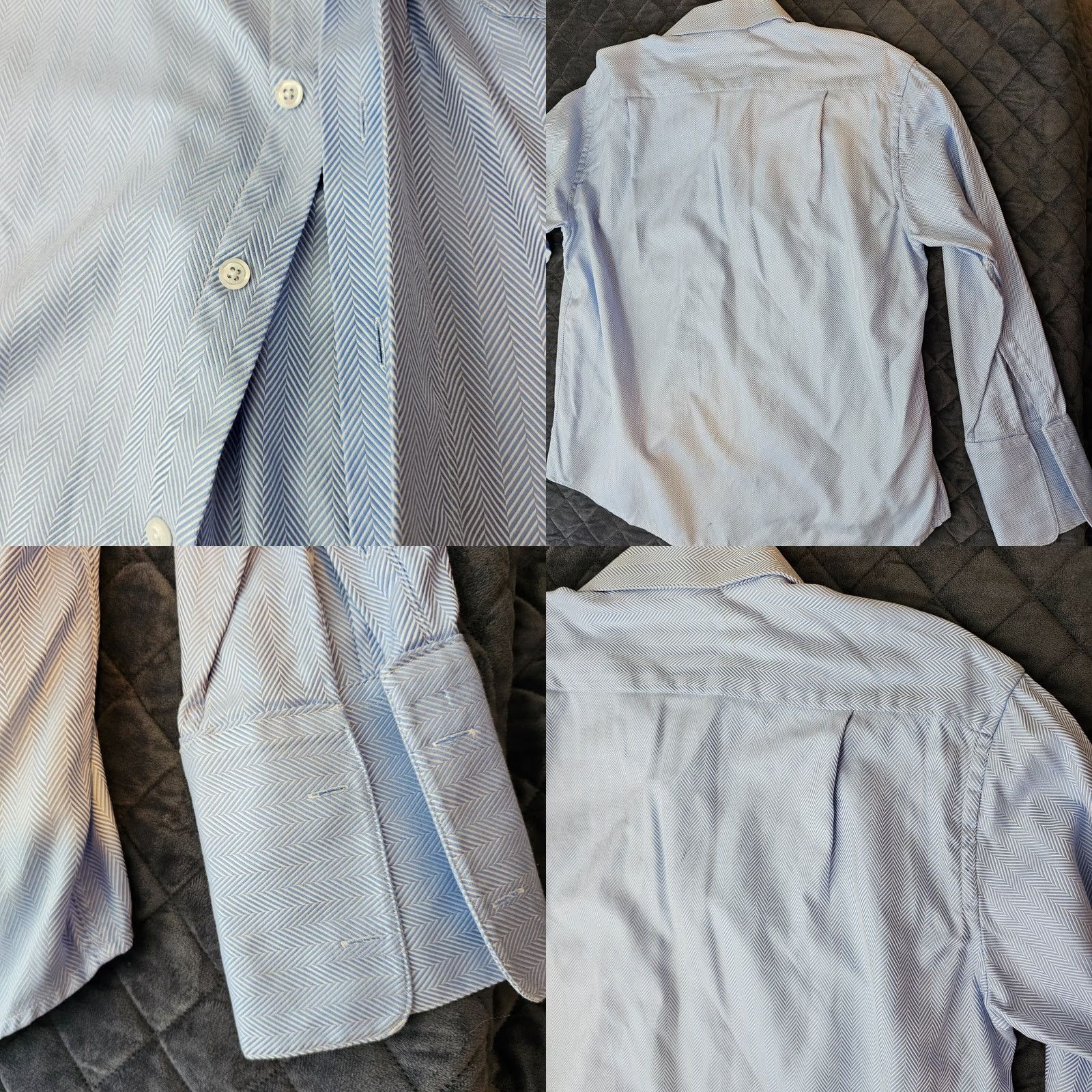 Vintage Carreli Dress Shirt 17 Blue Egyptian Cotton Button French Cuff Windsor White Collar Business Shirt Mens Size 46R - 8 Thumbnail
