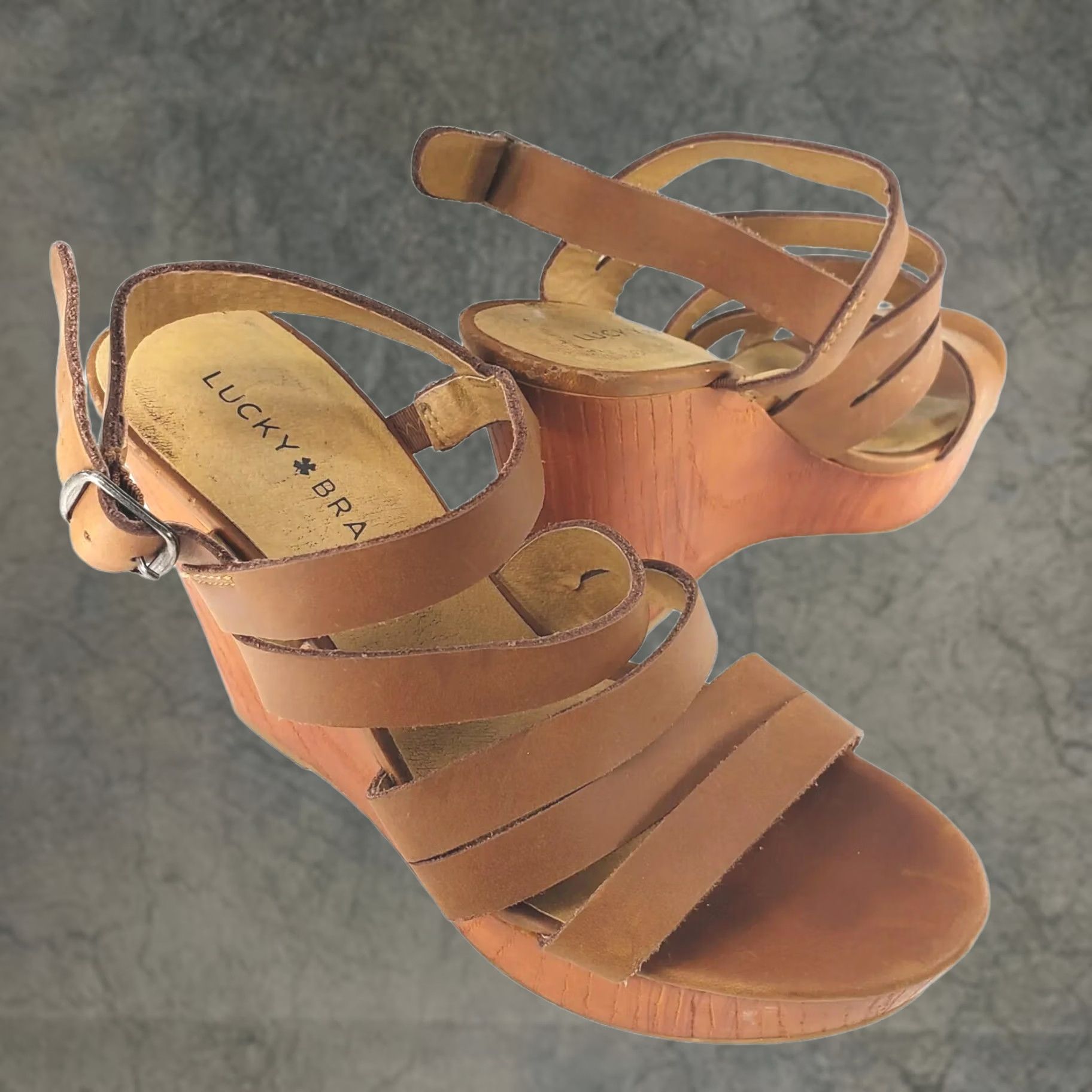 Lucky Brand Lucky Brand Larinaa Platform Wedge Sandals Leather Brown Size 6.5M/36.5 Shoes Womens Size US 7 / IT 37 - 1 Thumbnail