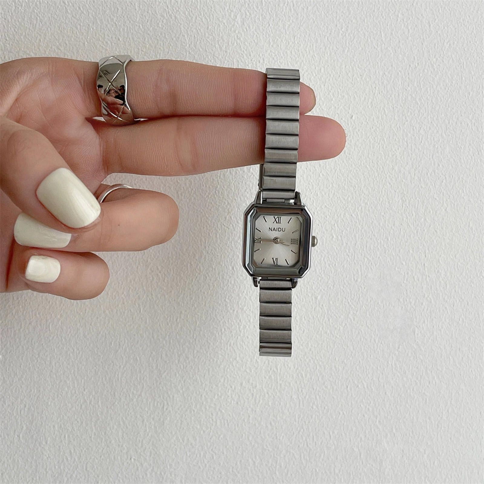 Jewelry Silver Stainless Steel Square Face Wristwatch, Slim Fit Size ONE SIZE - 1 Thumbnail