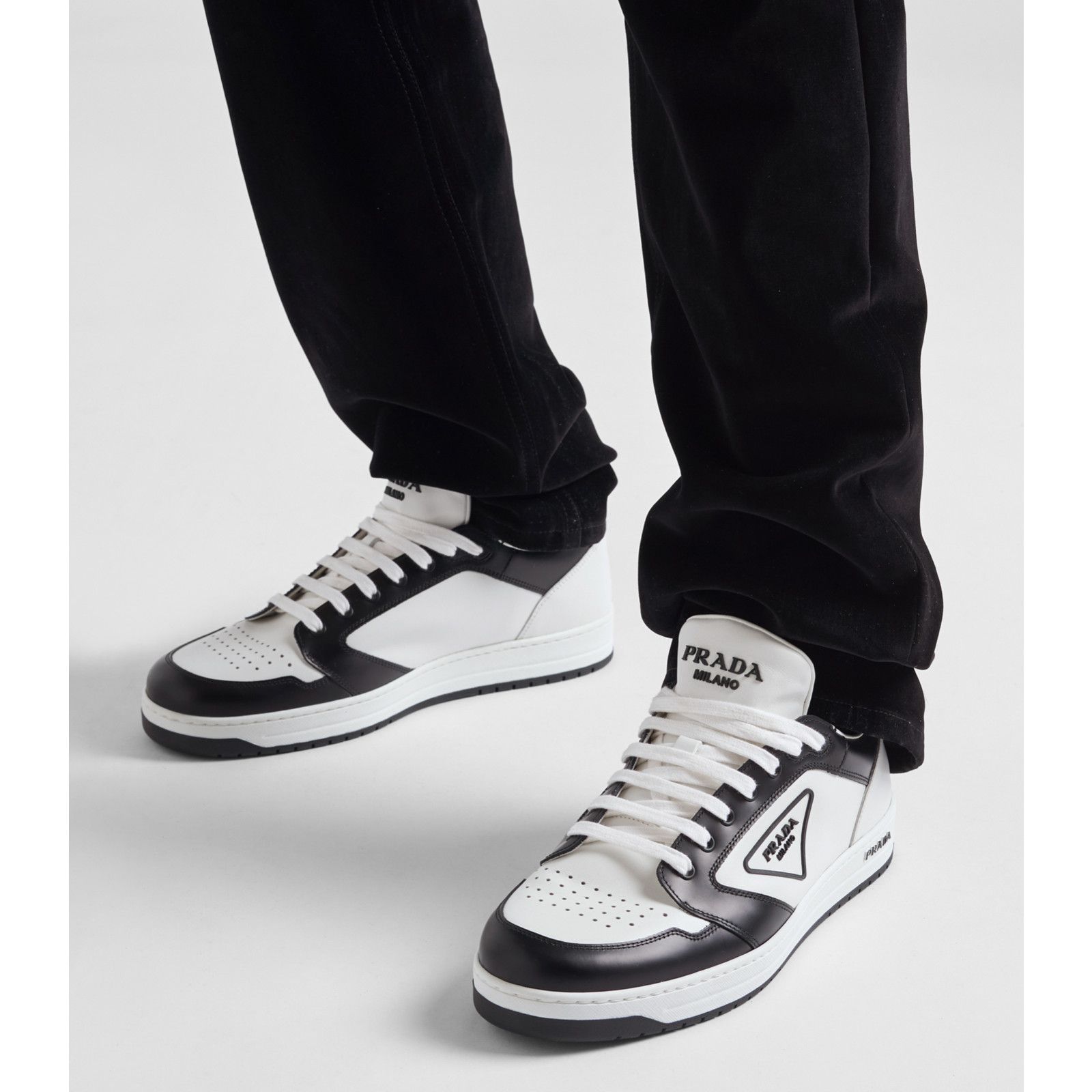 Prada Prada District Leather White Black Flat Low Top Sneaker Size US 8 / EU 41 - 5 Thumbnail