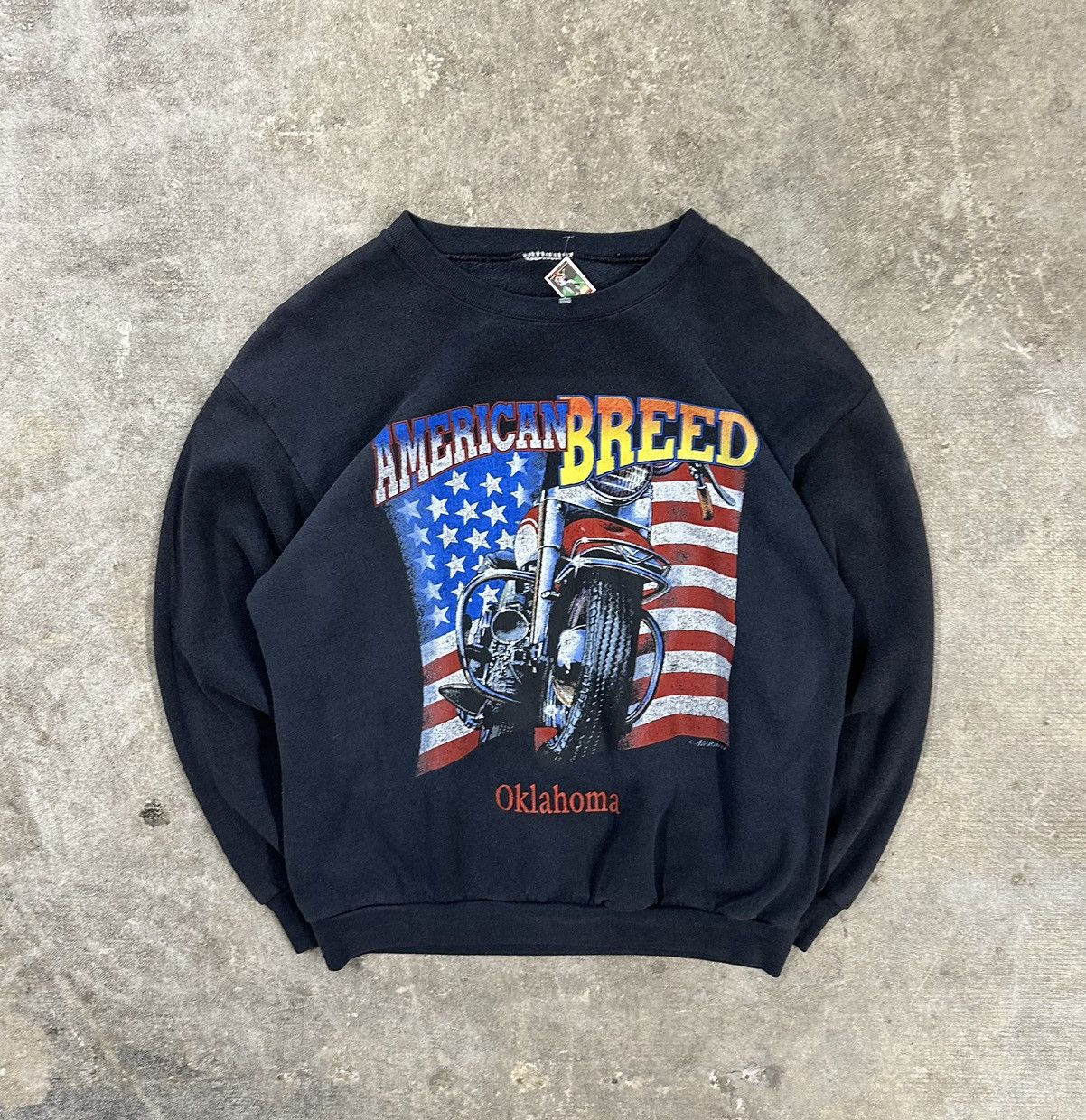 Vintage Vintage 90s American Breed Oklahoma Biker Sweatshirt Size US S / EU 44-46 / 1 - 1 Thumbnail