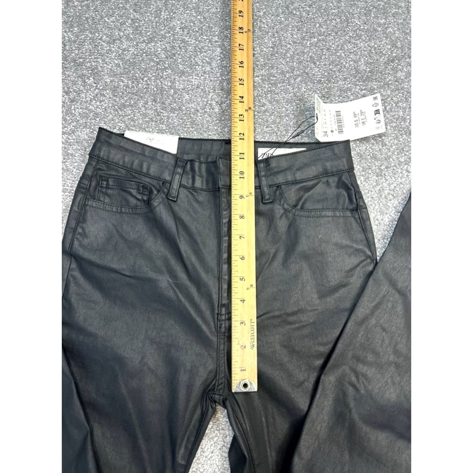 Zara Zara Coat Womens 2 Black The Coated Slim Jeans Cotton Stretch High Rise Skinny 25x30 Size 26" / US 2 / IT 38 - 4 Thumbnail