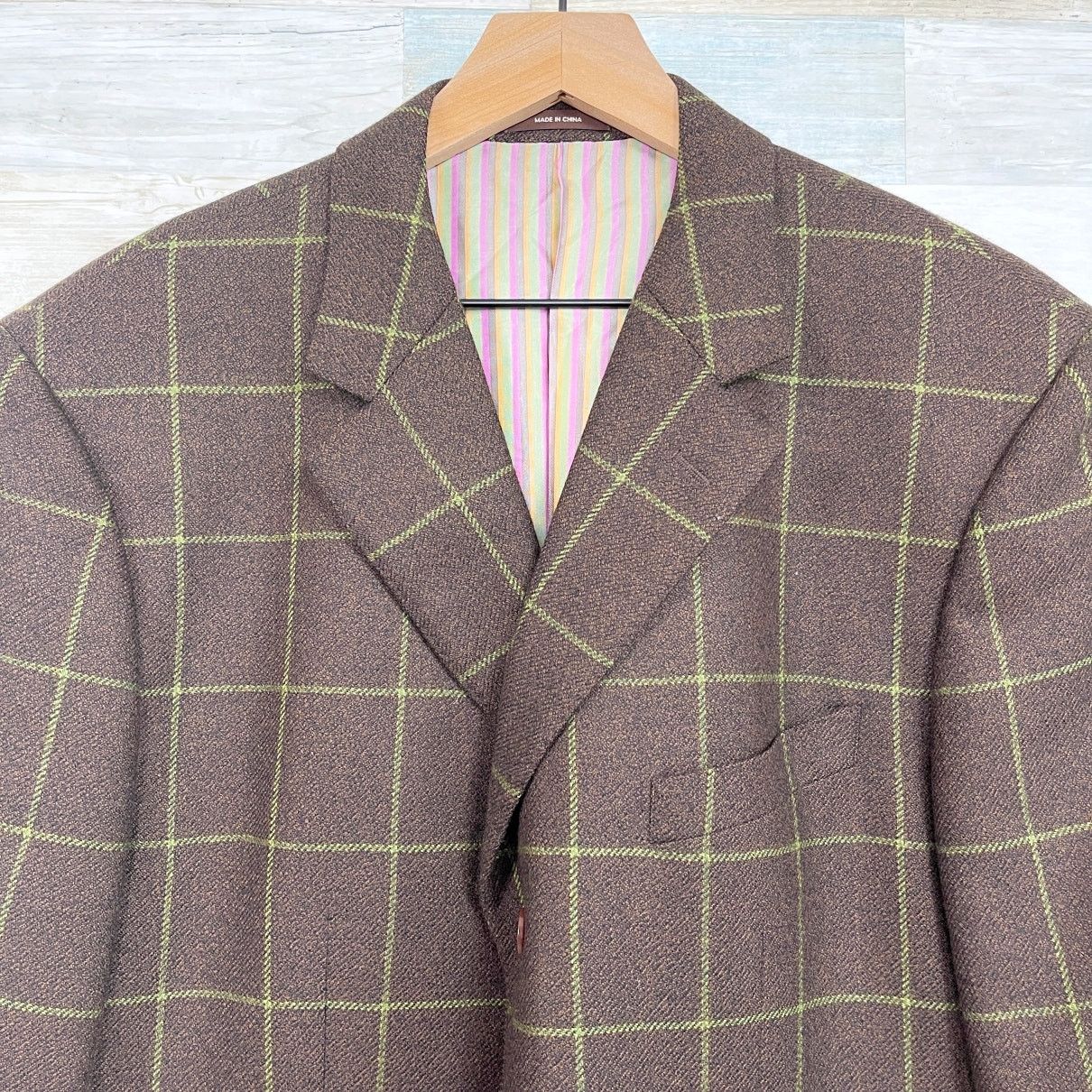 Tailorbyrd TailorByrd Flannel Windowpane Sport Coat Brown Mens L Size 40R - 2 Thumbnail