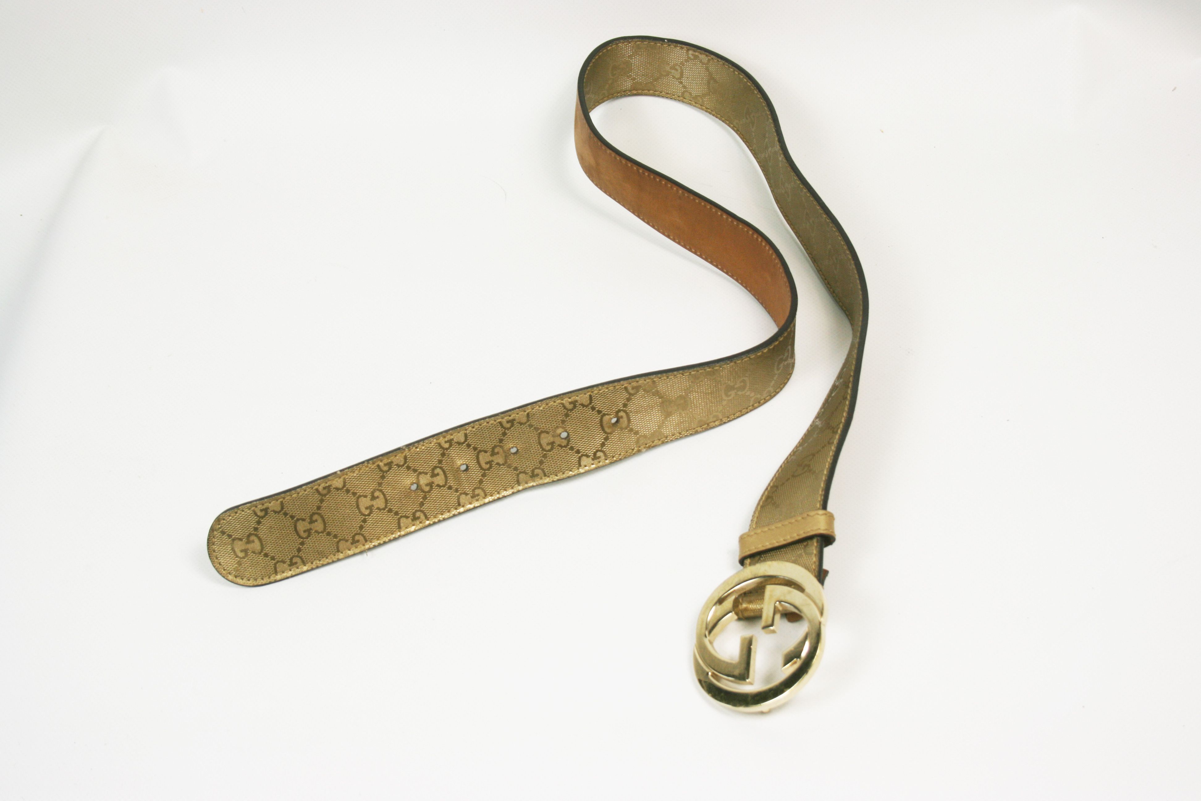 Gucci Gold Imprime Monogram Leather Interlocking Belt Size 36 - 5 Thumbnail