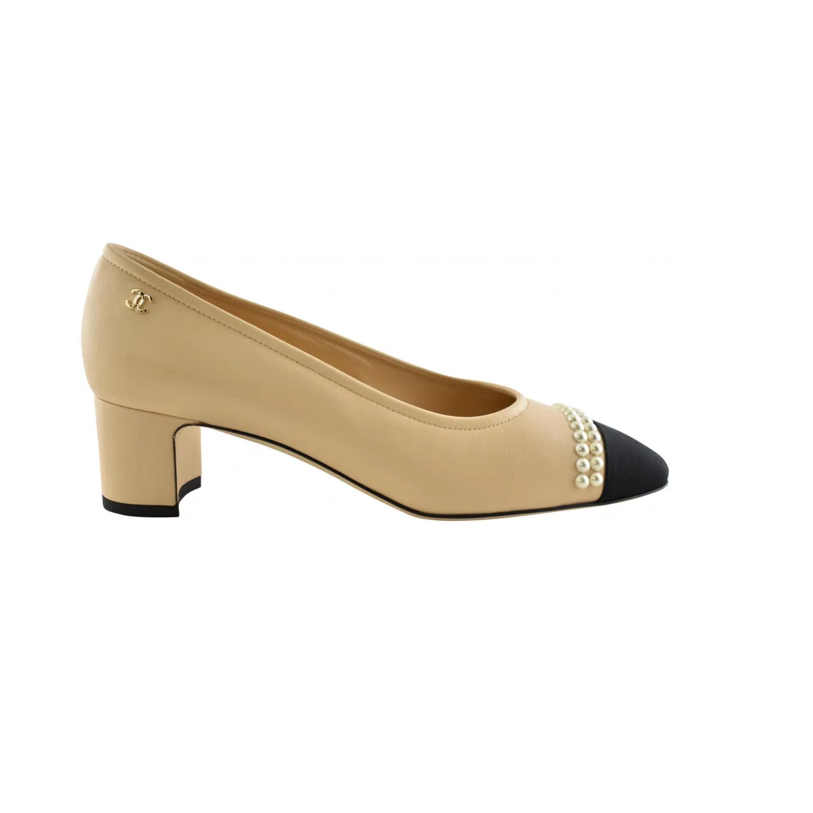 Chanel 20P Lambskin Leather CC Pearl Sandal Low Block Heel Pump 37 Size US 7 / IT 37 - 1 Thumbnail