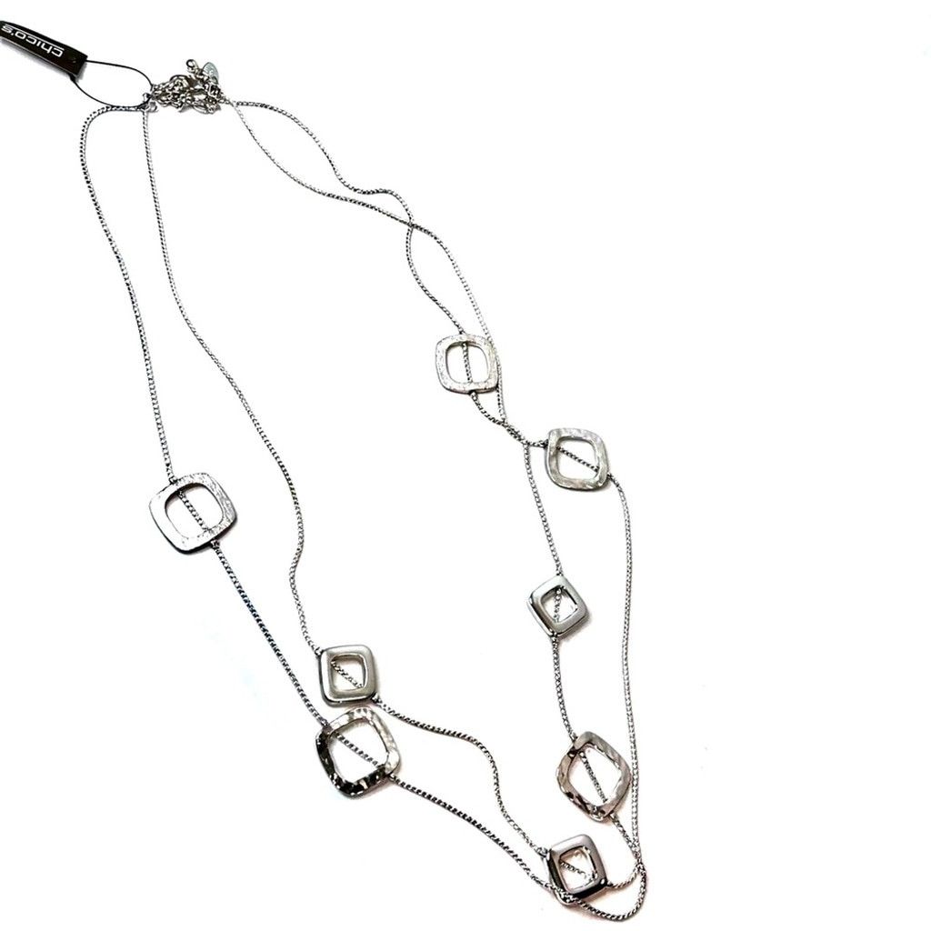 Chicos CHICO’s | NWT Silver Square Station Double Strand Necklace Size ONE SIZE - 3 Thumbnail