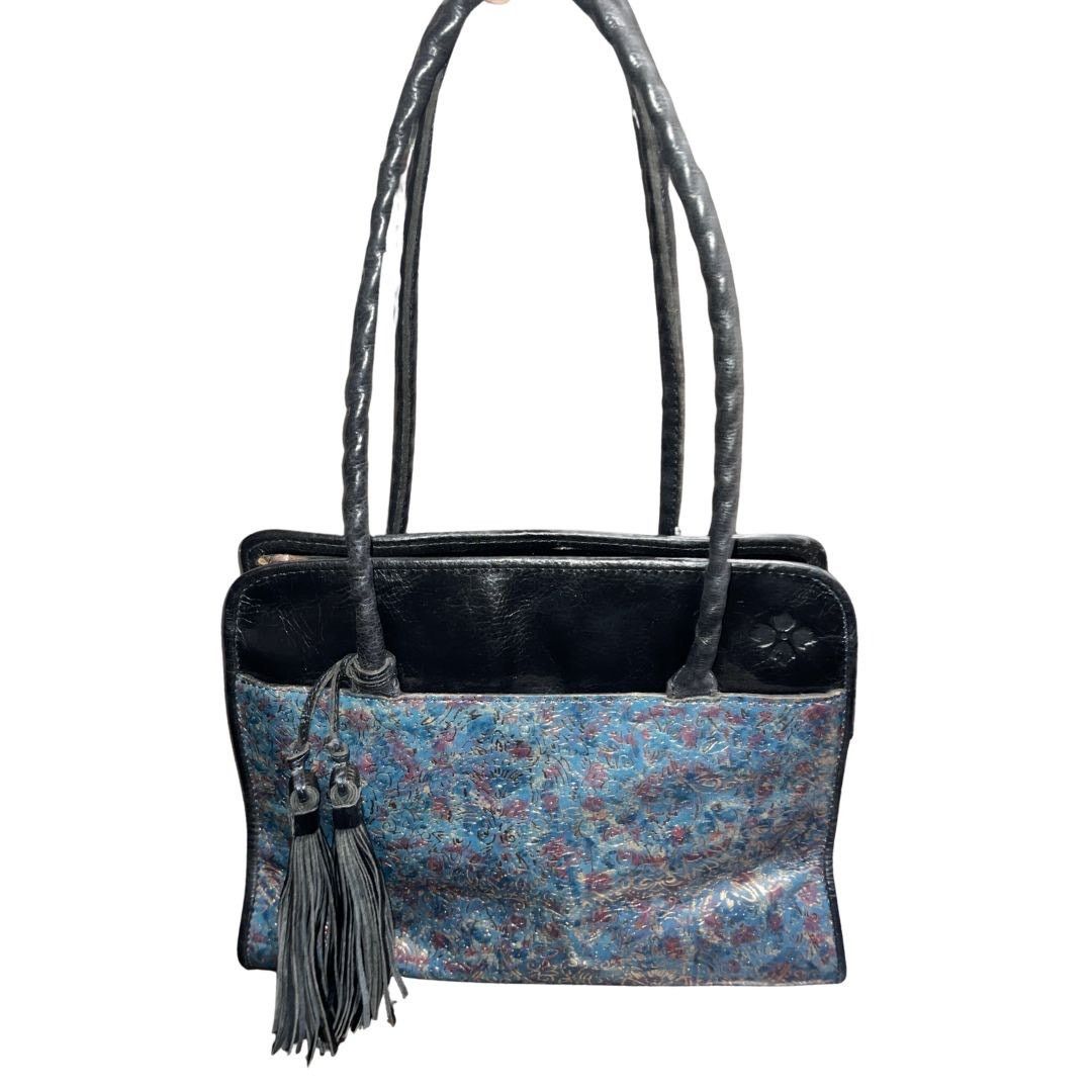 Patricia Nash Leather Shoulder Bag Metallic Blue Kimono Tapestry Artsy Size ONE SIZE - 2 Thumbnail