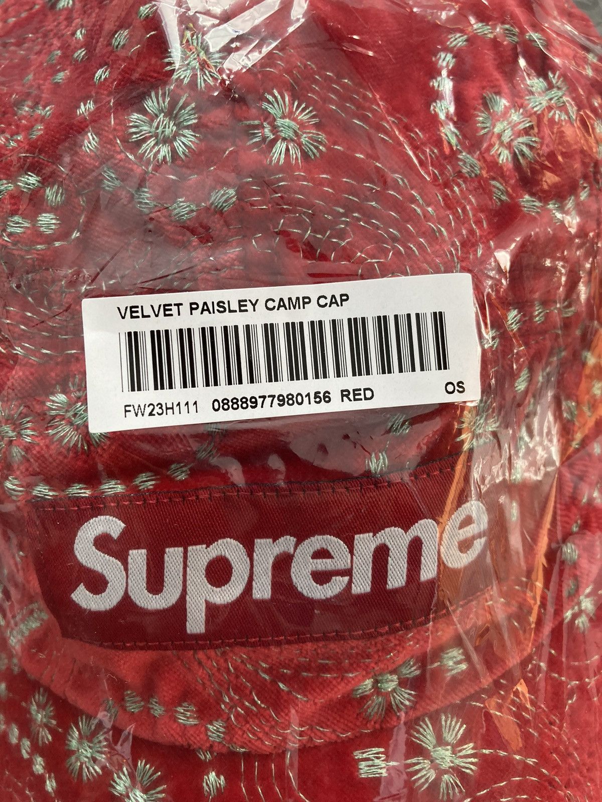 Supreme Velvet Paisley Camp Cap Red