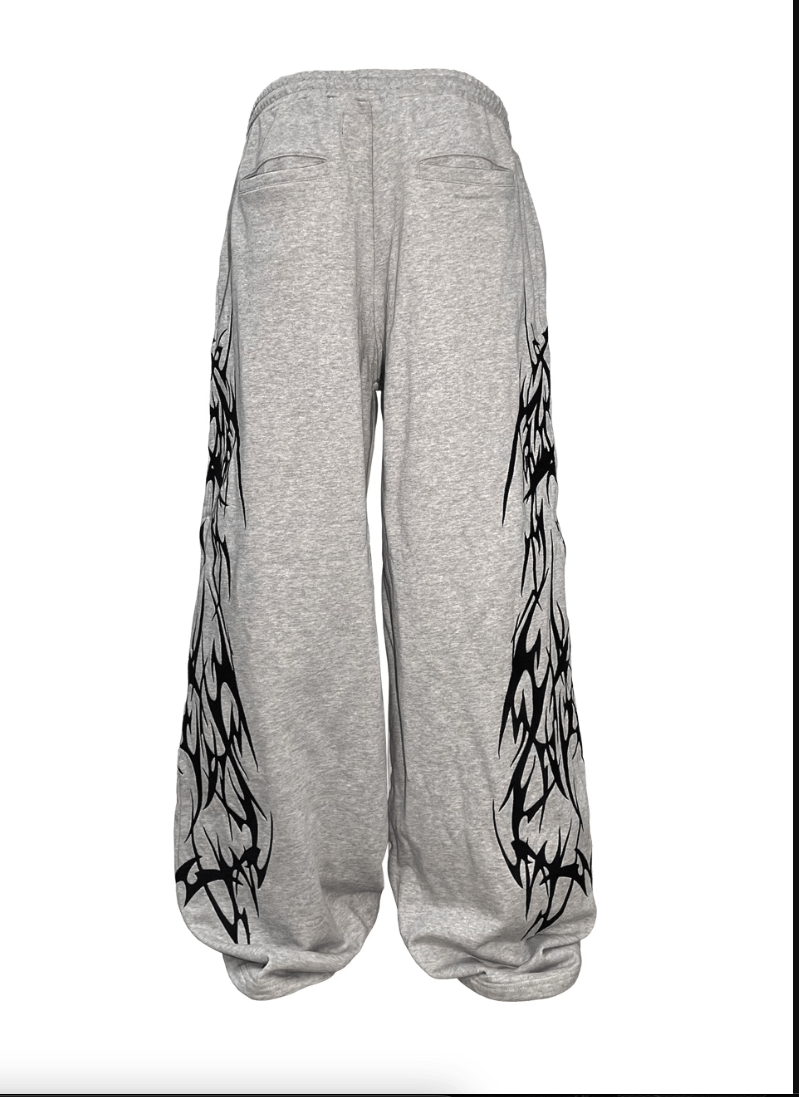 Y2K Grey patchwork totem embroidery Straight Baggy Pants