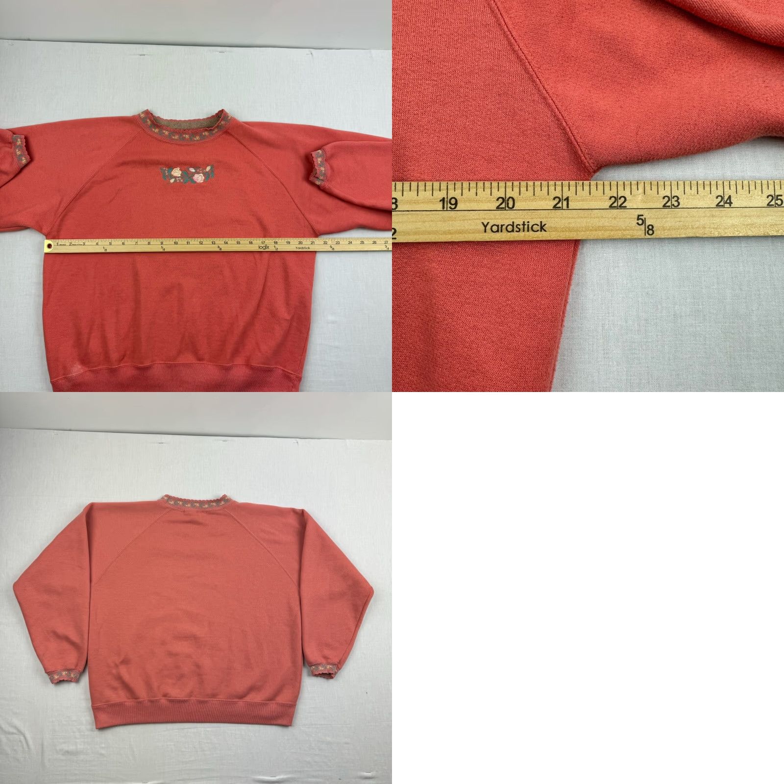 VINTAGE Madeira Sweatshirt Womens M Orange Floral 90s Lady Flower Accents Crew Neck Pullover