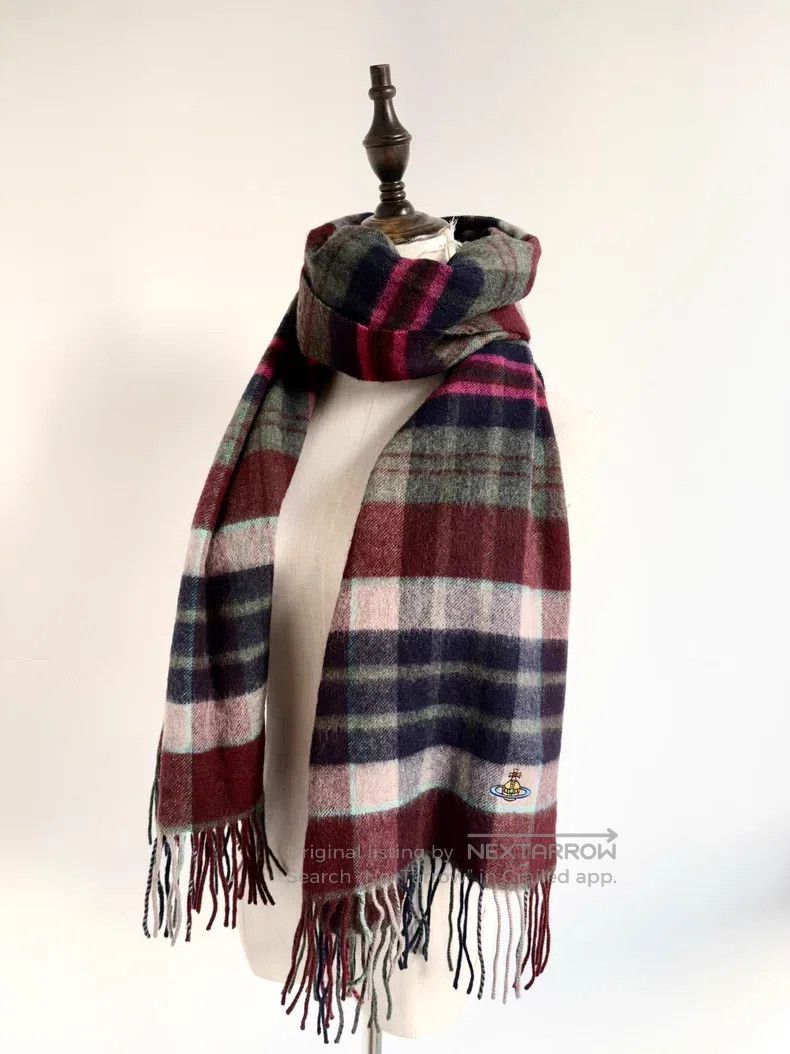 Vivienne Westwood Vivienne Westwood Pink Blue Plaid Marked Saturn Scarf Size ONE SIZE - 3 Thumbnail