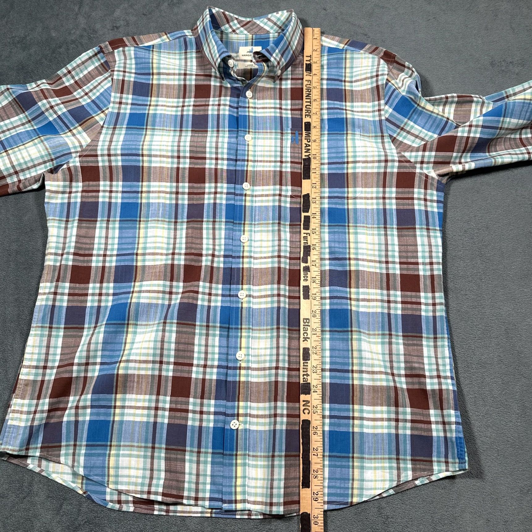 johnnie-O Johnnie-O Men's Shirt Large Blue Brown Plaid Cotton Casual Button-Down Long Sleeve Preppy Size US L / EU 52-54 / 3 - 6 Thumbnail