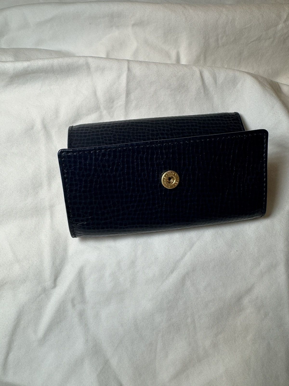 Dior Navy Leather Logo Ring Key Case Card Holder