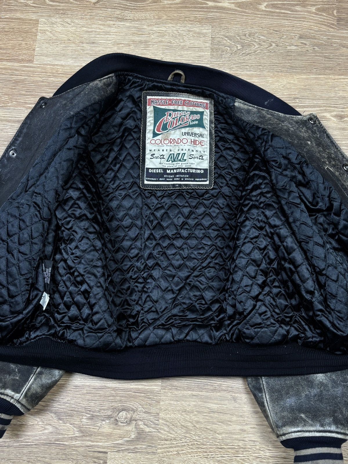 Diesel 2000s Diesel Distressed Leather Varsity Jacket Size S / US 4 / IT 40 - 11 Thumbnail