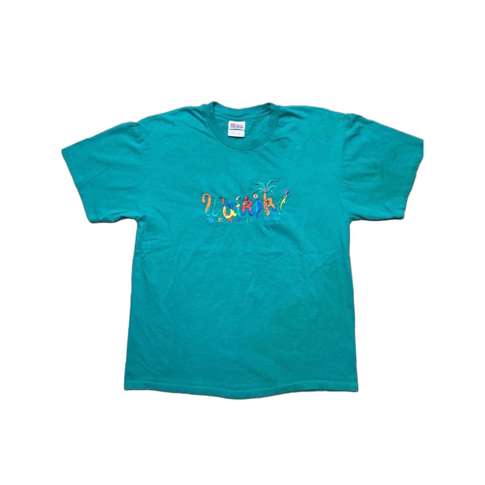 Vintage VINTAGE Beach T-Shirt 90s Waikiki Beach Hawaii Ocean Palm Tree Dolphin Large Mens Teal Size US L / EU 52-54 / 3 - 1 Thumbnail