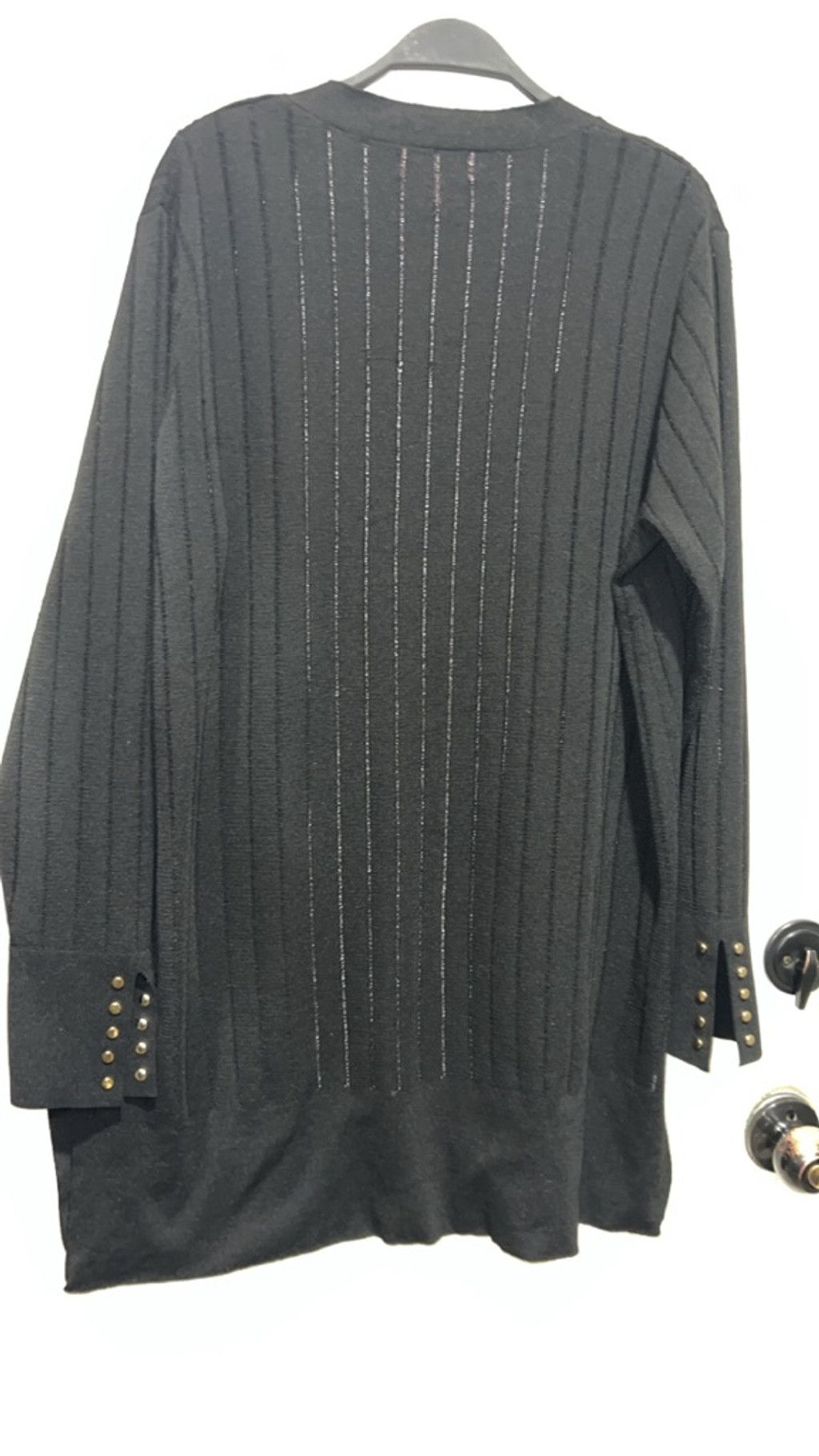 Philosophy di Lorenzo Serafini Women's Philosophy Black Ribbed Cardigan XL with Gold Button Size XL / US 12-14 / IT 48-50 - 2 Thumbnail