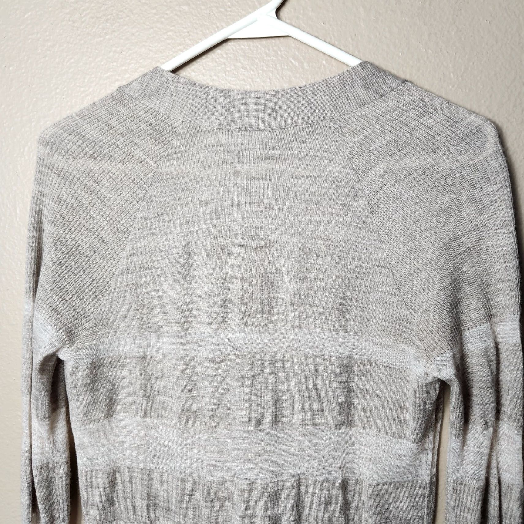 Loft LOFT Womens Tan Stripe Large Lightweight Wool Blend Vneck Cardigan-Size XS Size XS / US 0-2 / IT 36-38 - 6 Thumbnail