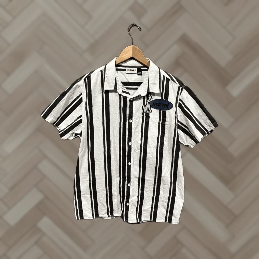 Vintage Monet Mens White Striped Short Sleeve Button-Up Shirt L Size US L / EU 52-54 / 3 - 1 Thumbnail