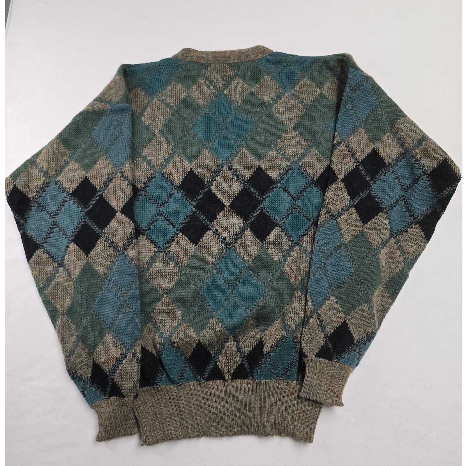 Vintage Vintage Scusa Argyle Diamond VNeck Sweater S Brown Green 90s Size US S / EU 44-46 / 1 - 5 Thumbnail