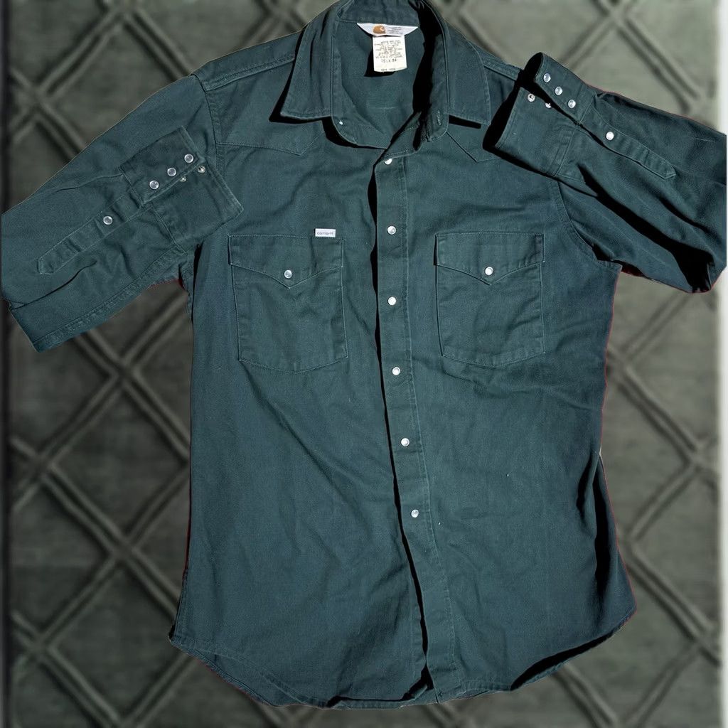 Carhartt VINTAGE Carhartt Rugged Outdoor Shirt Mens L Green Cotton Snap Front Long Sleeve Button-Up Shirt Size US L / EU 52-54 / 3 - 1 Thumbnail