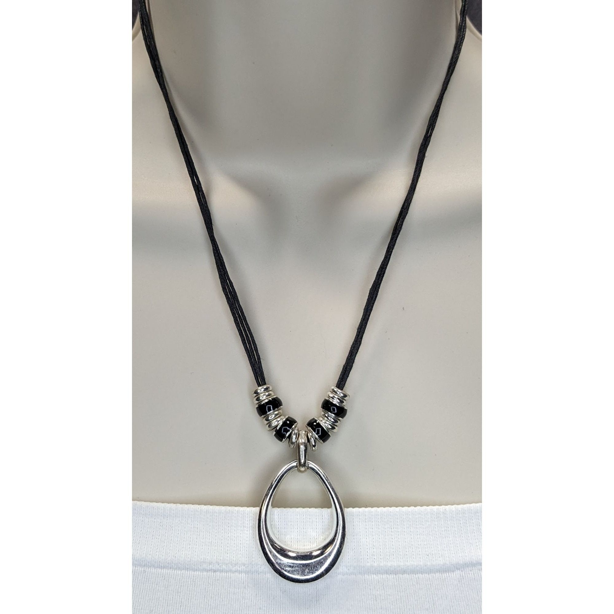 Other Modern Teardrop Silver-Tone Pendant Necklace With Black Cord Size ONE SIZE - 4 Thumbnail