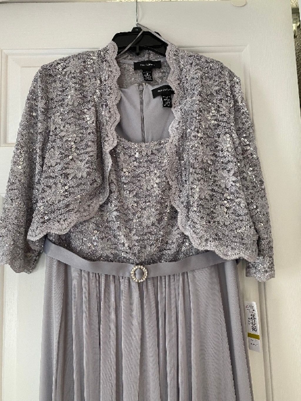 Designer Women's R&M Richards Dress, Size 14, Silver (JM1) Size XL / US 12-14 / IT 48-50 - 3 Thumbnail