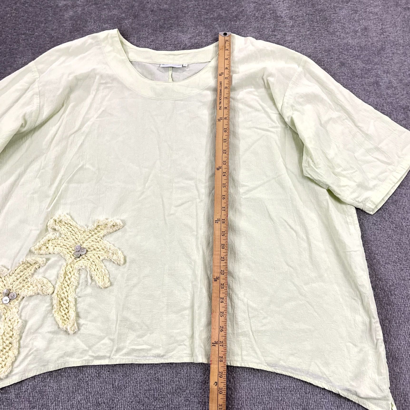 Vintage Lulu-B Top Womens 3X Plus Lime Green Oversized Palm Tree Blouse Shirt 3/4 Sleeve Button Zipper Cotton 100% Casual Workwear Beach Outdoor Womens Size XXL / US 16-18 / IT 52-54 - 5 Thumbnail