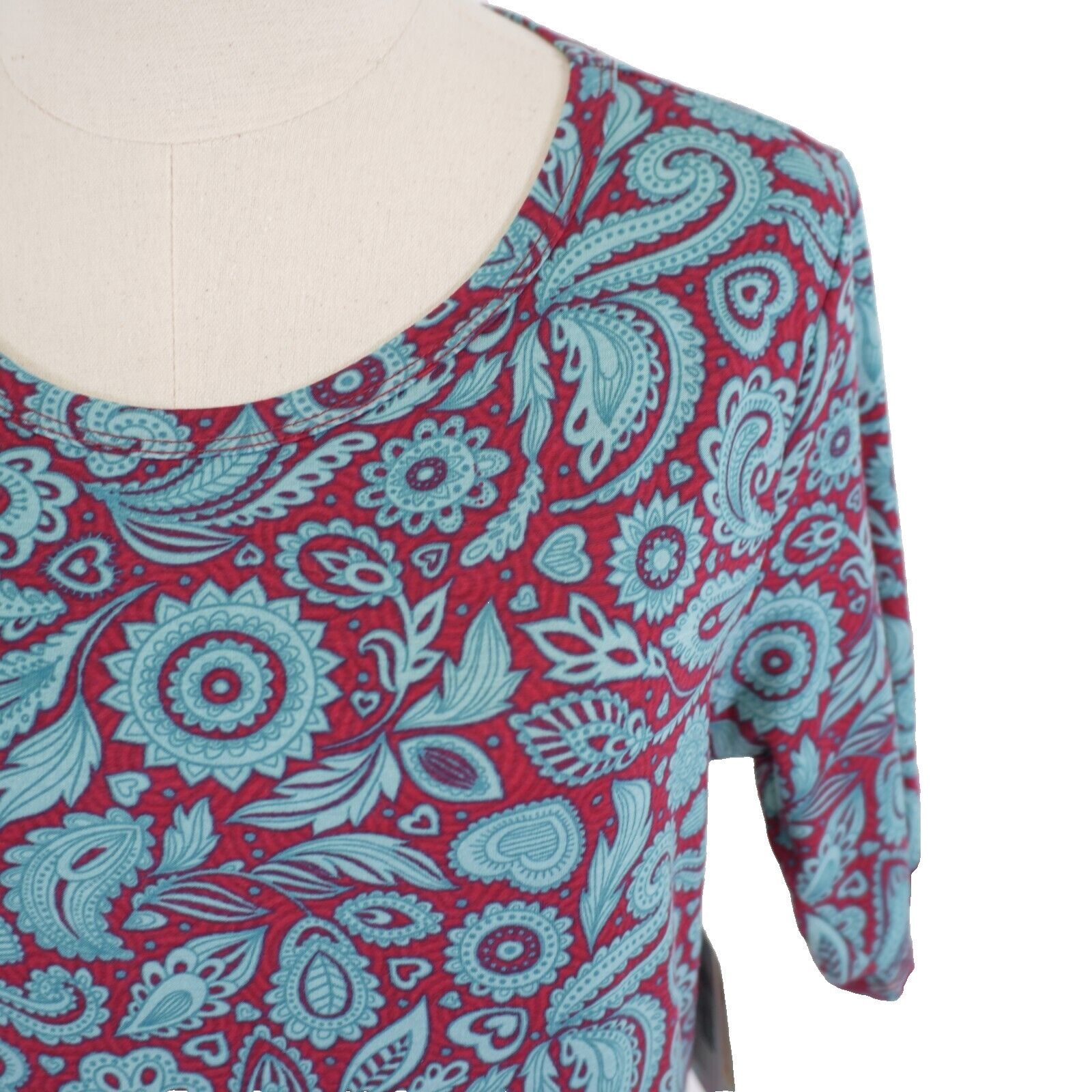 Designer NEW LuLaRoe Julia Large Teal Red Floral Scoop Neck Bodycon S Size L / US 10 / IT 46 - 2 Thumbnail