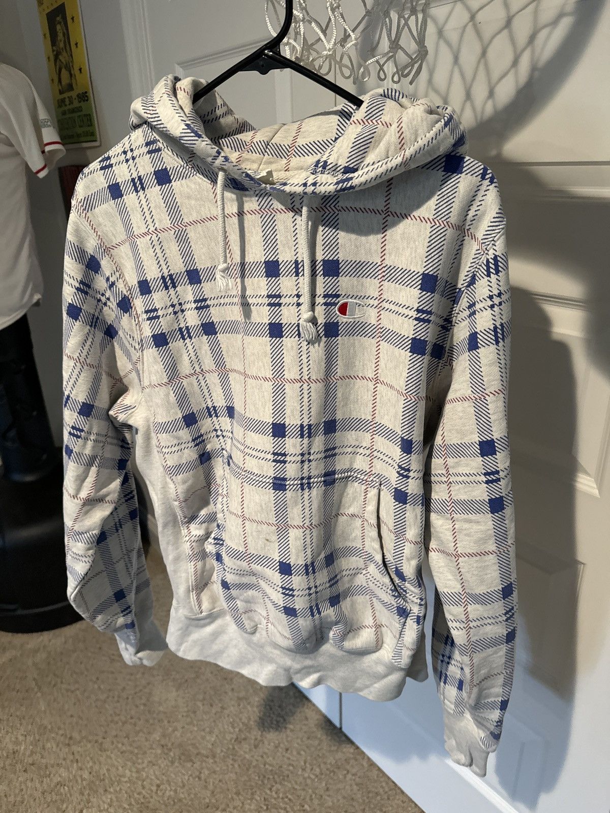 Grey plaid champion hoodie hotsell