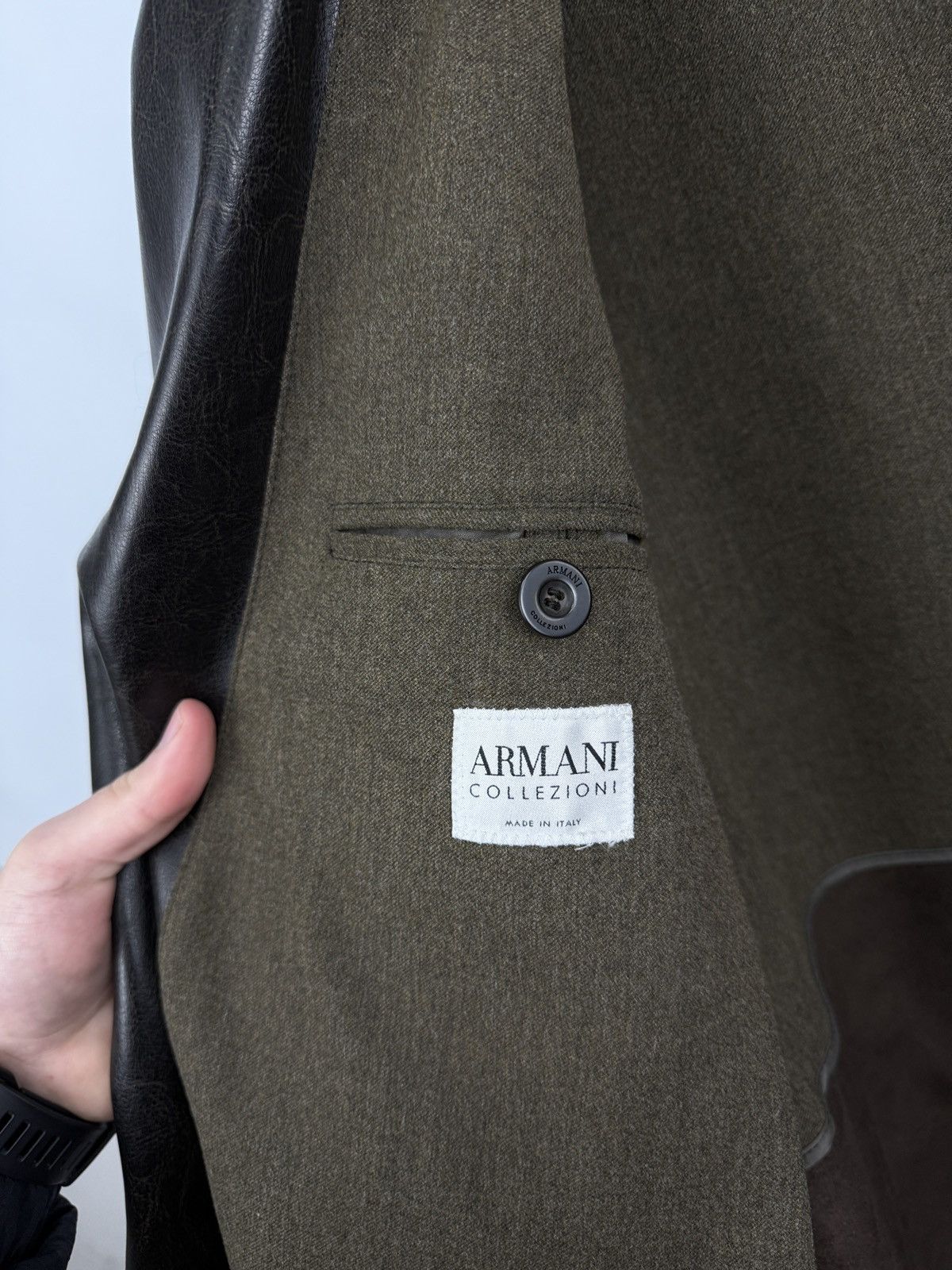 Armani Collezioni 🇮🇹 Vintage 80s Armani Collezioni Faux Leather Overcoat Jacket Size US XL / EU 56 / 4 - 8 Thumbnail