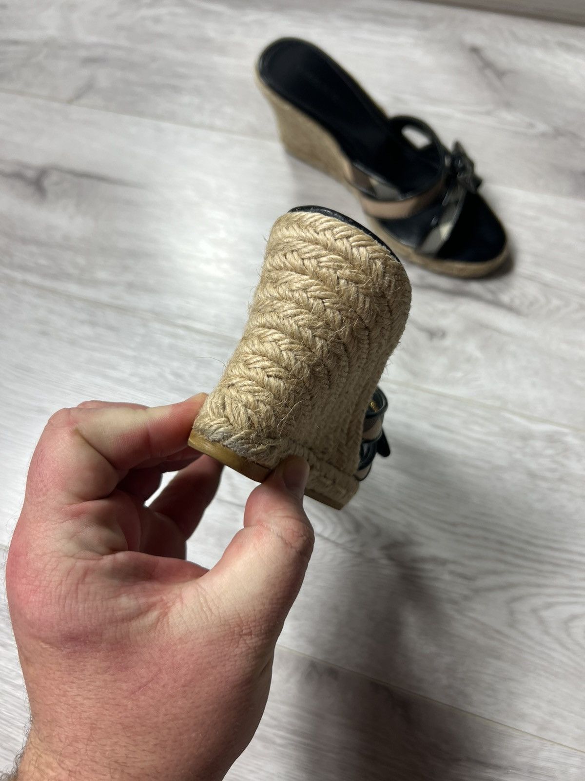 Burberry Women’s Nova Check Leather Wedge Espadrille Sandals