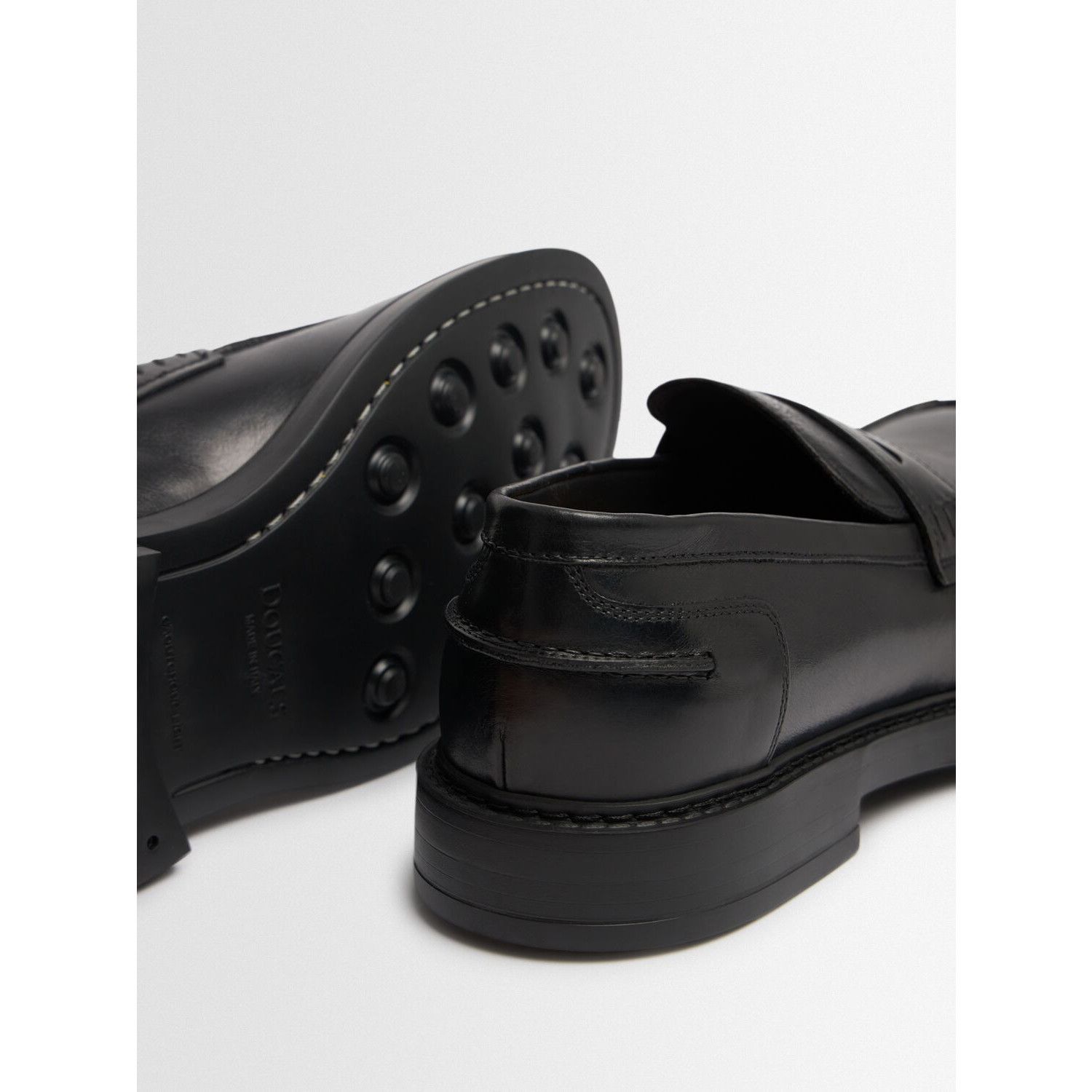 DOUCAL'S Black Leather Penny Loafers New & Authentic (Men's