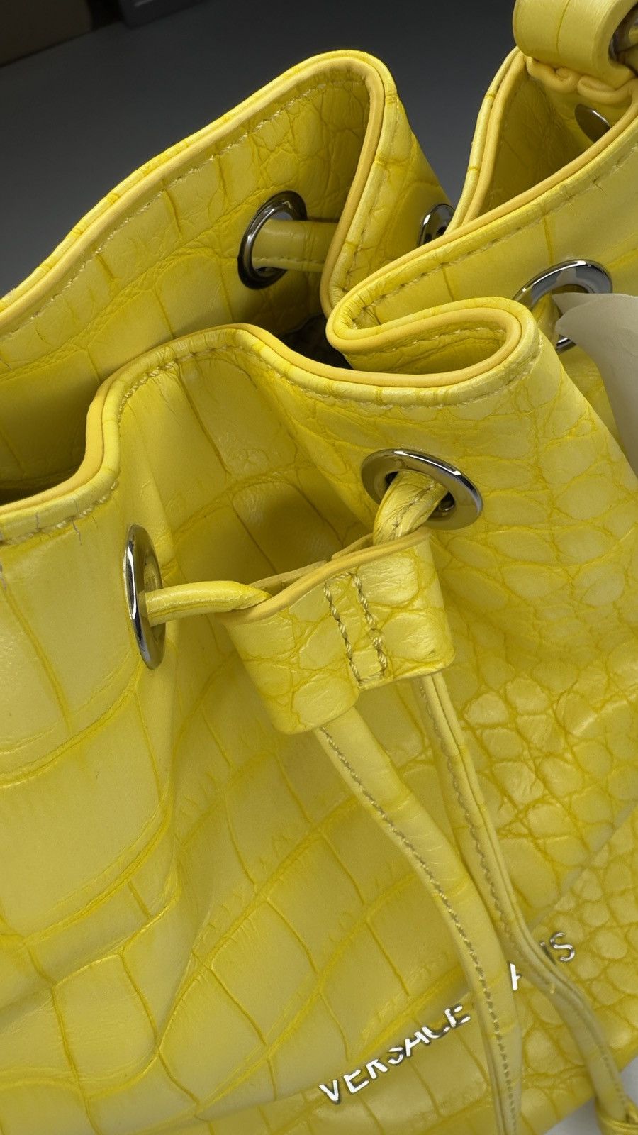 Versace Jeans Couture Versace Jeans Yellow Faux Croc Bucket Bag Size ONE SIZE - 9 Thumbnail