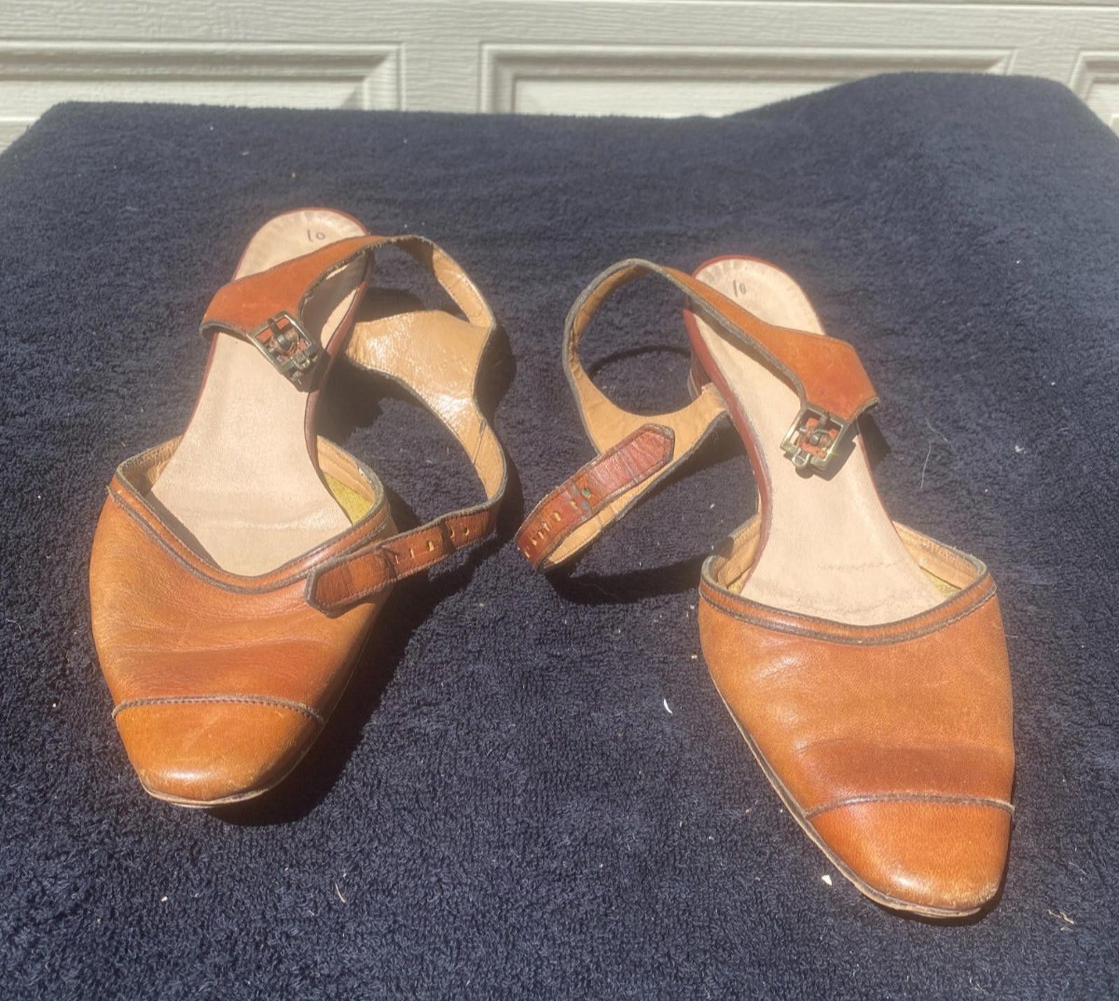 Designer VINTAGE 50s/60s Leather Heels Ankle Strap (#S605) Size US 10 / IT 40 - 1 Thumbnail