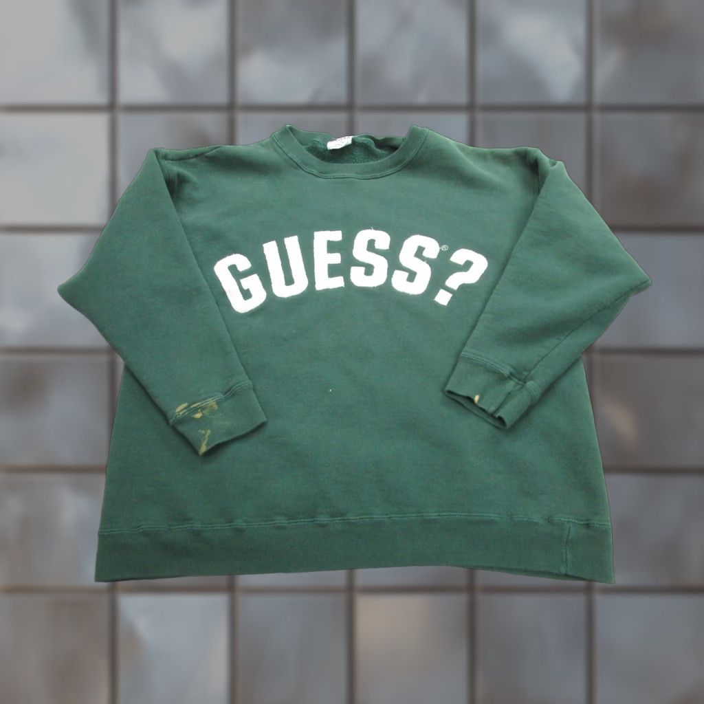 Guess VINTAGE GUESS Sweatshirt Womens OSFA Crewneck Spell Out USA Pullover 90s Green Graphic Print Logo Heavyweight Vintage 90s Size ONE SIZE - 1 Thumbnail